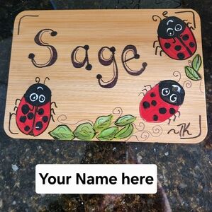 Personalized Ladybug Sign Hand Painted Wall Decor 6 x 9 Bamboo Kids Room Baby